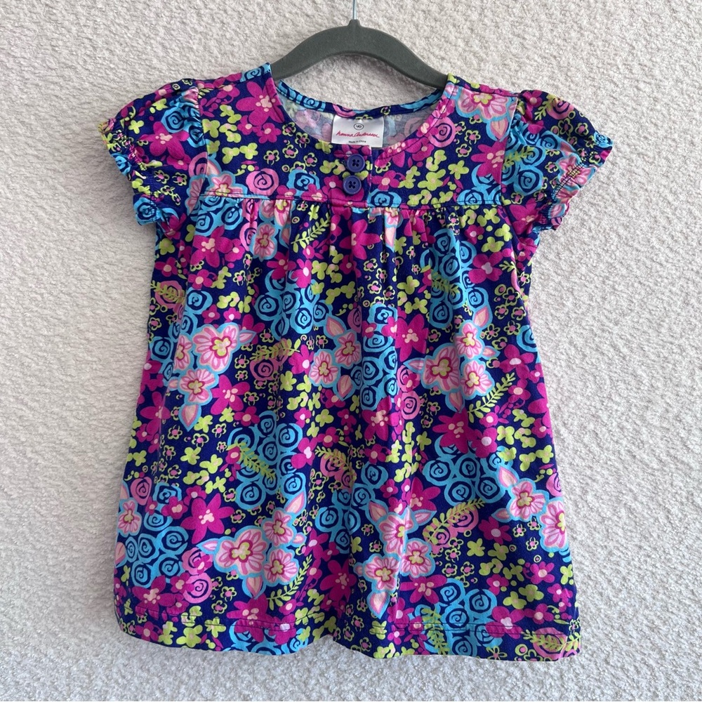 Hanna Andersson Kids Short Sleeve Flowers Yoke Dress Toddler‎ Girl Size 3T